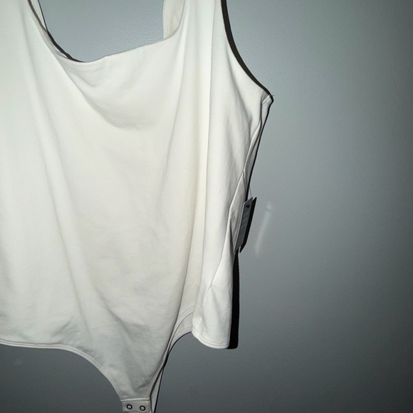 EXPRESS White Tie Shoulder Bodysuit XL Stretch Cotton Snap Bottom NWT - Picture 6 of 11